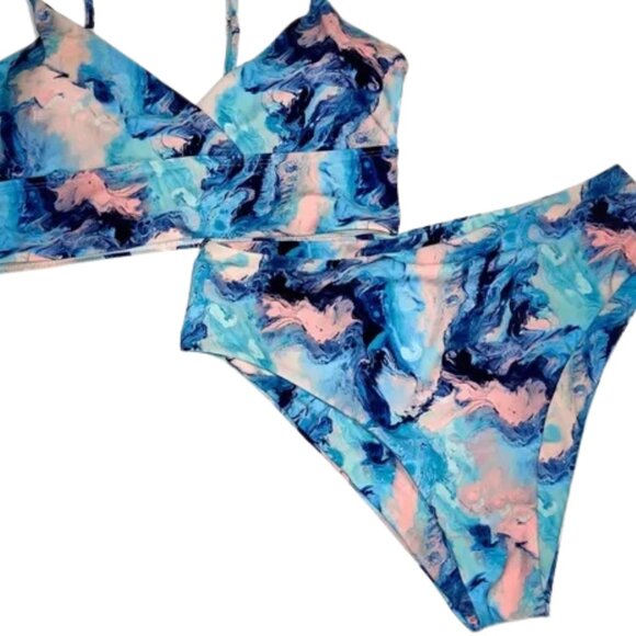 136. Multicolored Marble Print Two-Piece Swimsuit — SHEIN (Size XL, Never Worn) - Picture 2 of 3